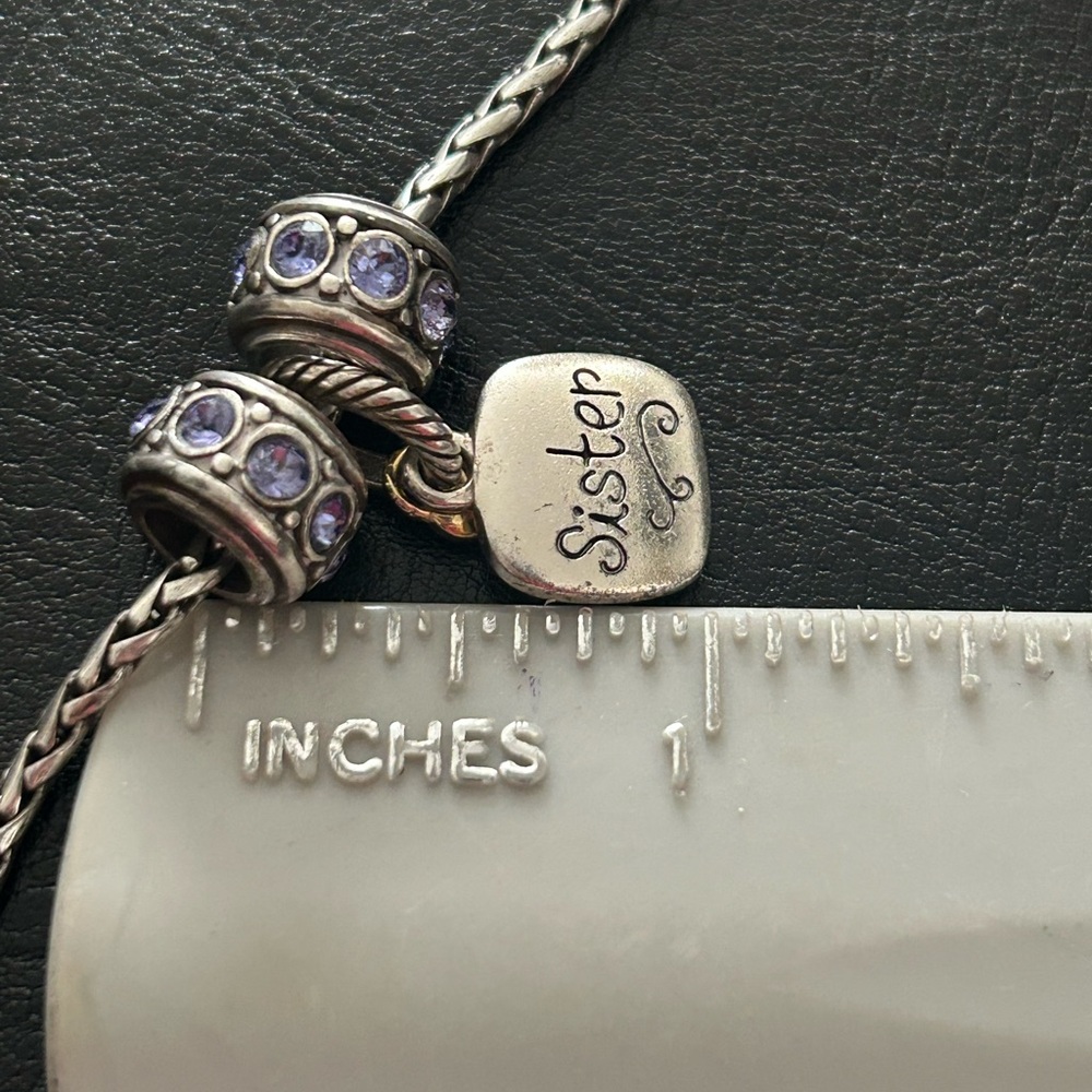 Brighton barrel slide bracelet with 3 charms. One Sister, and 2 amethyst slides. - Picture 6 of 8